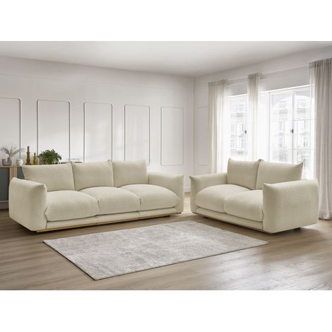 BOBOCHIC - Ensemble canapé droit fixe 3 + 2 places ERNEST tissu bouclette Beige (1/5)