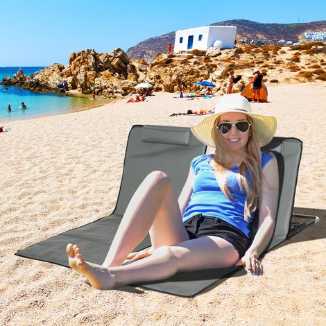 Set 2 lettini da spiaggia pieghevoli in poliestere grigio con schienale regolabile in 5 posizioni e poggiatesta (1/5)