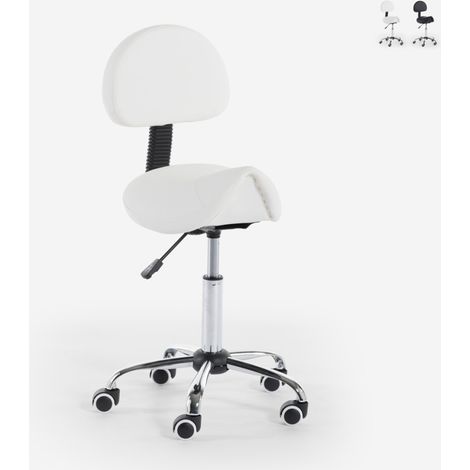 Sgabello con ruote e schienale ortopedico estetista tatuatore Andamon - Bianco