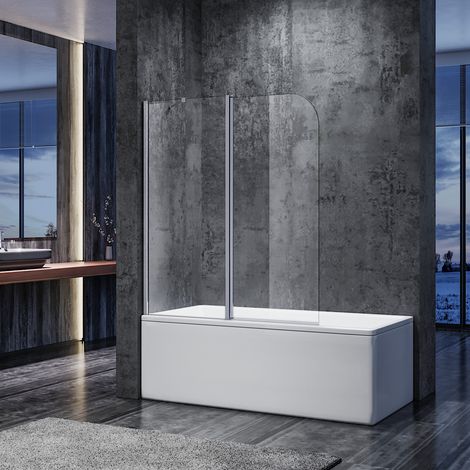SONNI Sopravasca Parete Per Vasca con Barra Stabilizzatrice, Parete Vasca con Dispositivo Pieghevole a 180 ° Vetro Trasparente 5mm per Vasca da Bagno Schermo Doccia per Vasca 120x140cm (1/5)