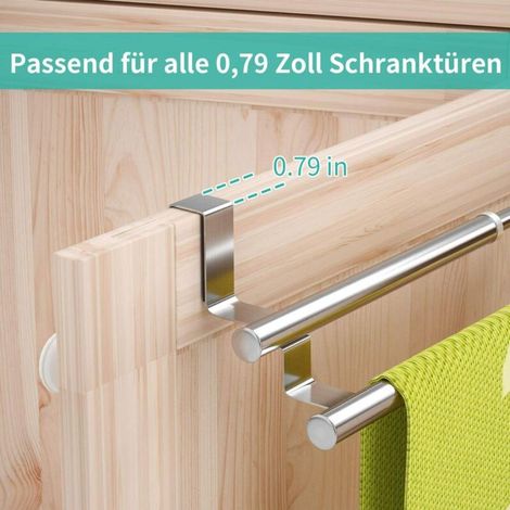Porte Serviette, Porte Serviette Salle De Bain, Porte Torchon Cuisine sans Percage, Au-Dessus De La Porte Porte Serviette Extensible pour Salle De Bains, Acier Inoxydable, Argent MNS (1/3)