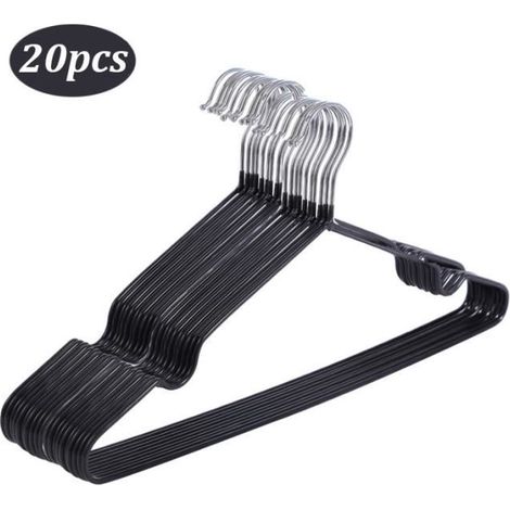 Lot de 20 cintres en métal - cintres antidérapant avec revêtement en PVC 40cm(Noir) (1/4)