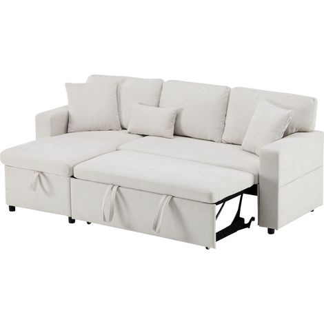Canapé d'angle 3 places avec lit escamotable, rangement et USB intégré, beige (1/5)