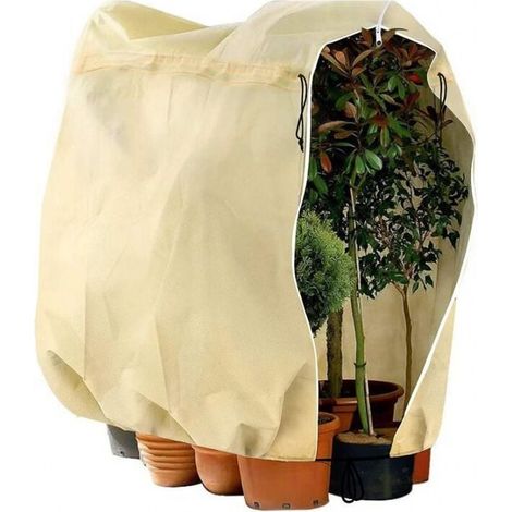 Housse d'Hivernage Plante, Voile Hivernage, Protection Hivernale pour Plantes, Sac Hivernage Plante, avec Cordon et Fermeture Éclair, Contre Le Froid et Le Gel, Crème, 200x240cm (1/4)