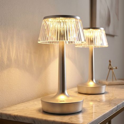 Lampada da tavolo ricaricabile lampada da tavolo in cristallo CCT lampada da comodino dimmerabile touch dimmer, argento, LED 0,7W 90Lm bianco caldo, DxH 12x23 cm, set di 2 (1/5)