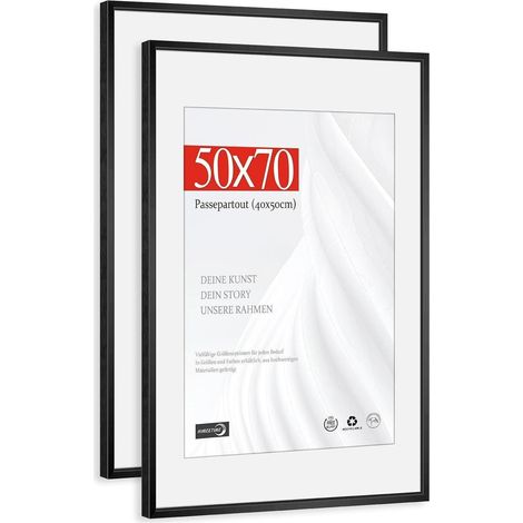 Bilderrahmen 50x70cm mit Passepartout 40x50cm, Aluminium Schwarz, 2 Stück (1/5)