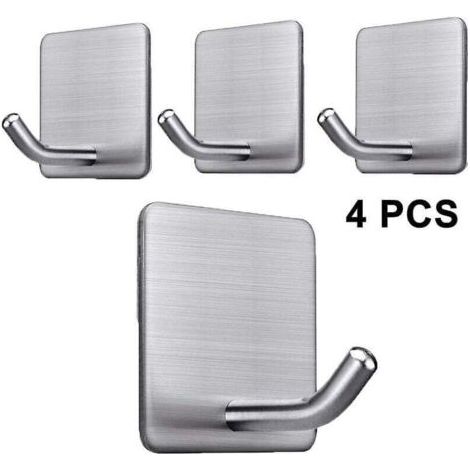 Bathroom hooks, set of 4, heavy-duty adhesive hooks, for sticking on walls, doors, cabinets, stainless steel towel rack, hooks, self-adhesive supports for hanging