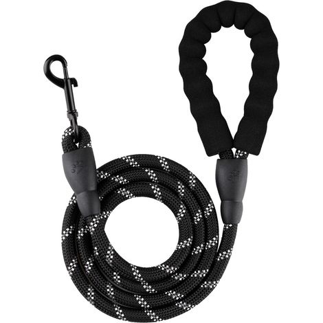 Hundeleine mit gepolstertem Griff und hochreflektierendem Gurt, für kleine, mittlere und große Hunde, schwarz (1/4)