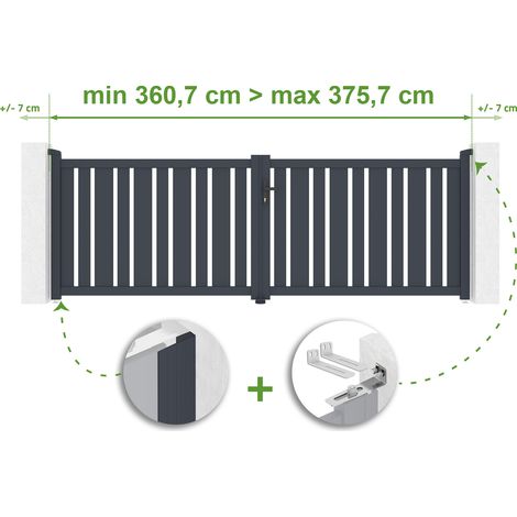 Portail battant ajustable en largeur VEYMONT 3,5m H.120cm Aluminium Gris Anthracite (1/4)