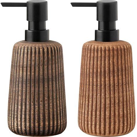 distributeurs savon céramique beige rayé 400 ml, pompe facile, pour salle de bain et cuisine (1/5)