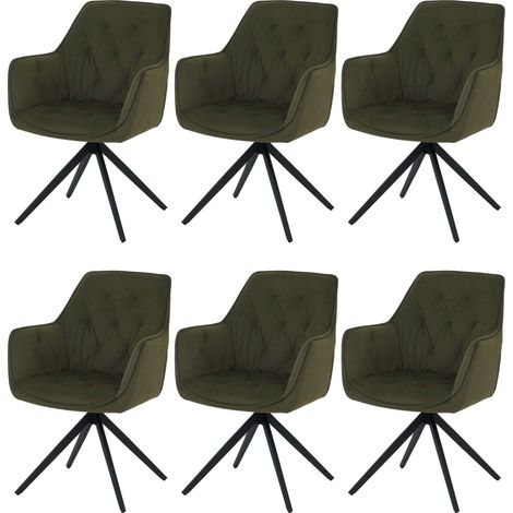 Set 6x sedie HHG-503 sala da pranzo soggiorno imbottite girevoli tessuto, verde
