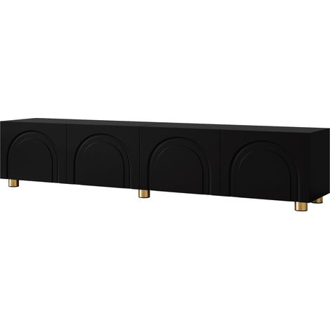 Mueble TV bajo negro con 4 puertas y relieve de arco en MDF y aglomerado (1/5)
