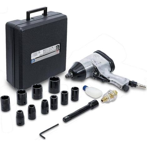 Clé à Choc 1/2 312 Nm - Jeu d Outils 16 pcs - Puissance et Polyvalence, Acier, Pro - D-Work