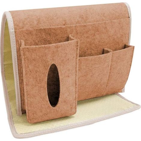 Marron-Poche de Chevet, Poche de Rangement pour lit, Sac Suspendu pour Canapé, Organisateur de Rangement de Chevet pour Téléphone, Télécommande, Journal, Stylo, Magazine, Lunnettes (1/5)