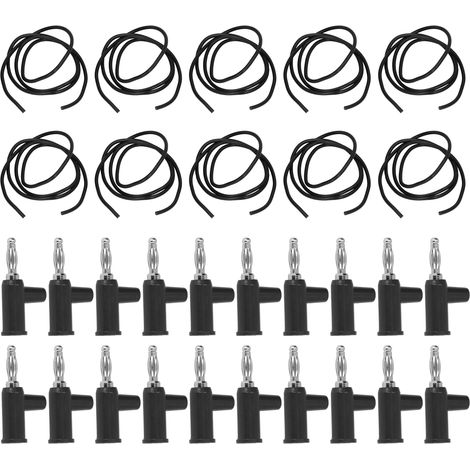 Kit de 10 fiches bananes 4mm avec fils de test 1mm², noir, pour tests électriques et mesures. (1/5)