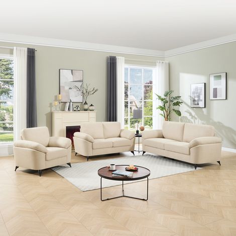 MALMO MODERN SCANDI STYLE FABRIC LIVING ROOM 1+2+3 SEATER SOFA SET BEIGE (1/5)