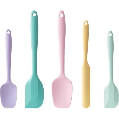 Ensemble 5 spatules silicone alimentaire résistantes chaleur antiadhésives compatibles lave-vaisselle sans BPA multicolores pâtisserie cuisine (1/5)