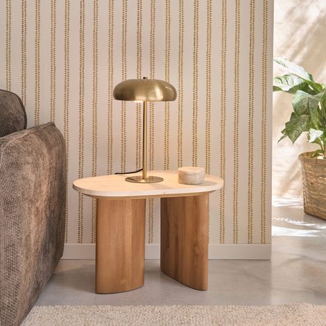 Table d'appoint en teck massif et marbre organique