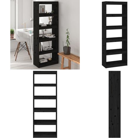 Bibliothèque/Séparateur de pièce Noir 60x30x167,5 cm Pin massif - Bibliothèque - Meuble De Rangement - Étagère - Séparateur De Pièce - Bibliothèque Noire - Home & Living (1/5)