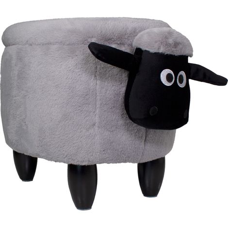 SVITA ANIMAL STORAGE Kinderhocker Tierhocker mit Stauraum gepolsterter Hocker mit Holzbeinen Grau Tier-Motiv Schaf