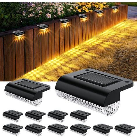 Set of 12 waterproof solar lights for fence, outdoor garden 3000 K, garden fence lighting for stairs, steps, gutter, yard, patio, driveway, ambient wall [Energy Class F] (1/5)