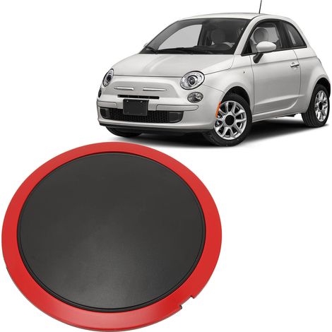 Chrom-Radzierblenden, erhältlich in verschiedenen Farben, 68078419AC, passend für FIAT 500 2012-2022, roter Ring, weiße Schrift. (1/5)