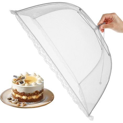 Lot de 1 Cloches Alimentaires en Maille - Tente de Protection Anti-Insectes Pliable - Filet de Table Respirant pour Barbecue, Camping et Cuisine Extérieure - Blanc avec Dentelle 383820cm (1/4)