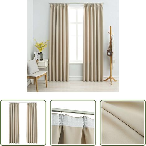 Rideau de chambre - Rideaux occultants avec crochets 2 pcs Beige 140x175 cm (1/5)