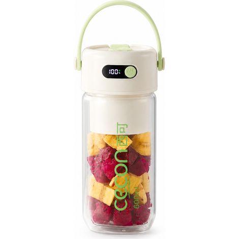 Blender Portable Rechargeable 600 ml Vert, Gobelet en Verre Borosilicate Double Paroi, 26 Lames en Acier Inoxydable 316 (1/5)