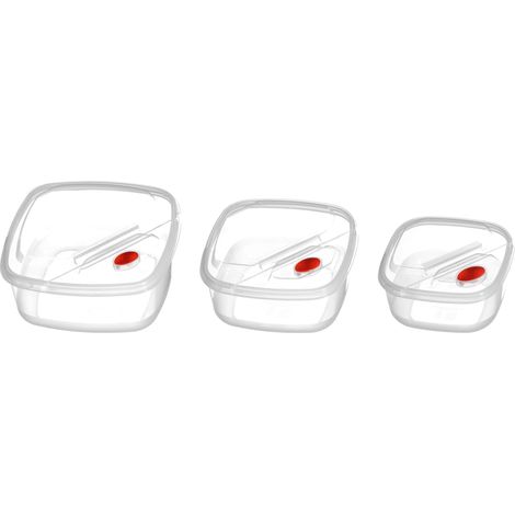 Interiors by Premier Set of 3 Clear Plastic Storage Containers, Plastic Containers with Lid Steam Vents, Insulated Containers