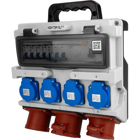 Tableau électrique de chantier 16 A, 32 A, 4 x 230 V, protégé par un disjoncteur, avec fiche CEE, Doktorvolt TR-S/FI DV-5305-D (1/5)