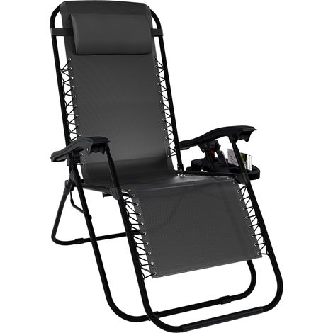 Zero Gravity Chair Set of 2 Recliner Outdoor Reclining Garden Sun Lounger Portable, Grey