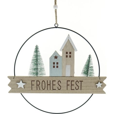 Riffelmacher Weihnachts-Tür-Ring Häuser mit Bäumen & Schriftzug Frohes Fest Ø  21 cm