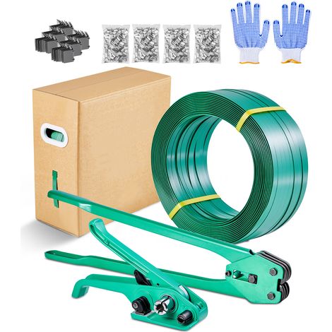 Mophorn 6-teiliges Umreifungsset mit PET-Band, manuellem Spannwerkzeug, 457 m Band, 450 Metallklammern und 150 Kantenschonern – ideal für Verpackung, Transport und Lagerung