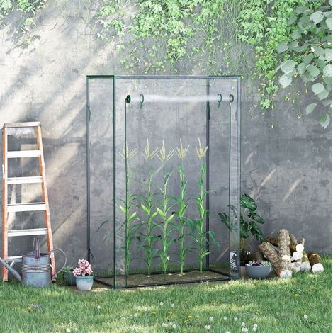 Serre de jardin 100x50x150 cm transparente en plastique avec cadre en acier et porte enroulable (1/5)