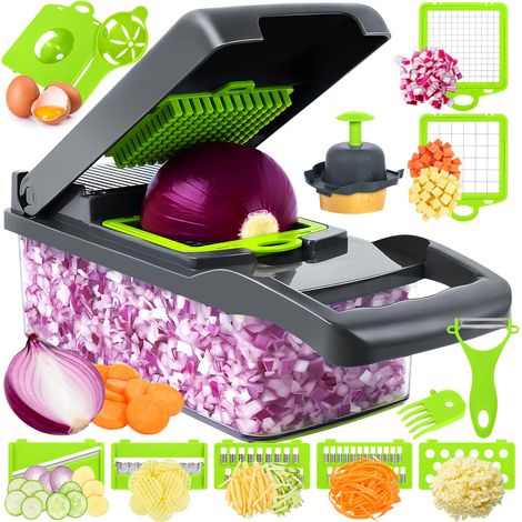16 en 1 Coupeur de Légumes,Coupe legumes multifonctions Cutter tout-en-un avec récipient,coupe oignon,Coupe pomme de terre,coupe legumes manuel pour dés, coupe,Mandolines (1/5)