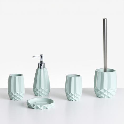 Conjunto de 5 accesorios de baño jabonera dispensador de jabón escobilla de inodoro vaso soporte para cepillos de dientes verde menta Samiria