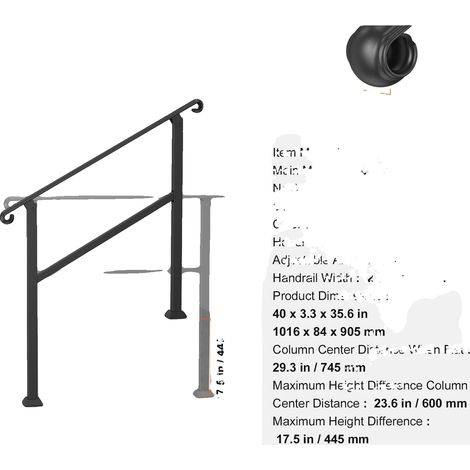 Rampes pour escaliers, acier inoxydable durable, installation facile, Noir (1/2)