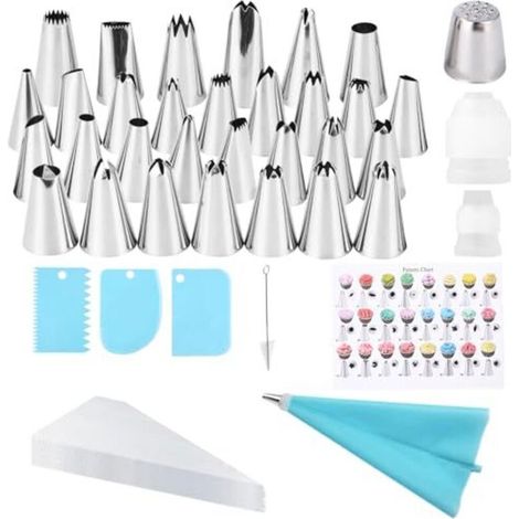 50-Piece Reusable Piping Bag Set, Pastry Accessories with 31 Nozzles, 10 Disposable Piping Bags, 2 Couplers, 3 Scrapers, Pastry Tools for Cupcakes and Cakes (1/5)