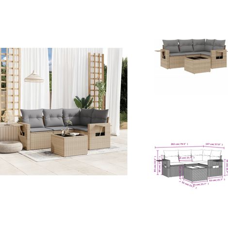5-tlg. Garten-Sofagarnitur mit Kissen Beige Poly Rattan - Gartenmöbel - PE-Rattan Möbel - Outdoor Lounge Set - Sofasatz - Gartenlounge (1/3)