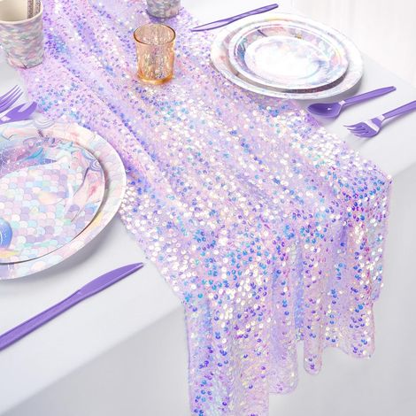 JSSEVN - Purple Table Runner - Sequin Table Runner 60 x 300 cm for Mermaid Birthday Decoration, Table Decoration, Graduation Celebration (1/5)