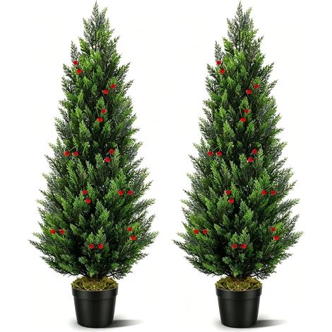Arbre Topiaire Artificiel Cèdre Lot de 2, 120cm Arbre Cèdre Artificielle, 4FT Fausses Plantes Faux Arbustes Plante Artificielle pour Déco Intérieur Extérieur (1/5)