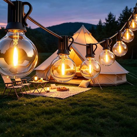 Guirlande lumineuse solaire 7,5 m 25 ampoules G40, avec télécommande, éclairage lumière chaude, décoration pour jardin terrasse extérieur, multicolore (1/5)