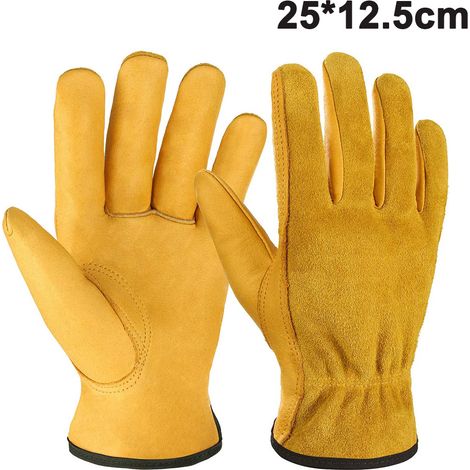 Gants De Jardinage - Cuir De Vache - Résistants Aux Épines Et Aux Coupures - Paume Renforcée Double Couture - Poignet Élastique - Tailles S M L