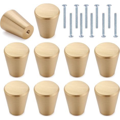 10 Pièces Boutons de Porte,Laiton Rond Monotrou Poignée,Poignée de Meuble Cône,Boutons de Tiroir en Laiton Doré, pour Commode, Armoire, Meuble, Porte Placard- 20 22 mm/Or (1/5)