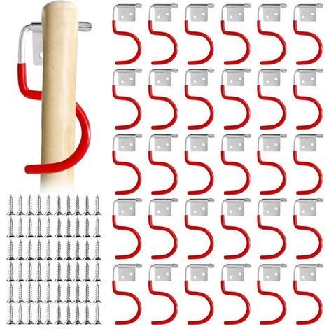 30Pcs Metal Garden Tool Hooks - Metal Hooks - Garden Tool Holder - Non-Slip Rubber Wall Mount (1/5)