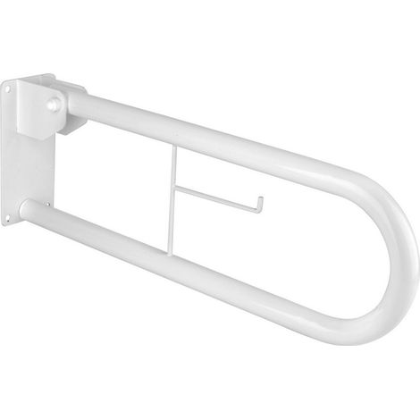 Barra di sostegno ribaltabile per disabili 60 cm in acciaio bianco con porta rotolo