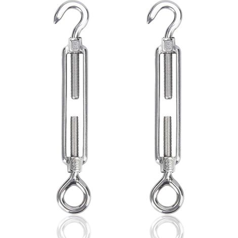 M8 304 Stainless Steel Adjustable Turnbuckle Hook and Eye Tensioner Clothes Line Elastic with Hooks Wire Cable Iron Steel Fence and Rope Outdoor Linen Rope 2pcs (1/5)