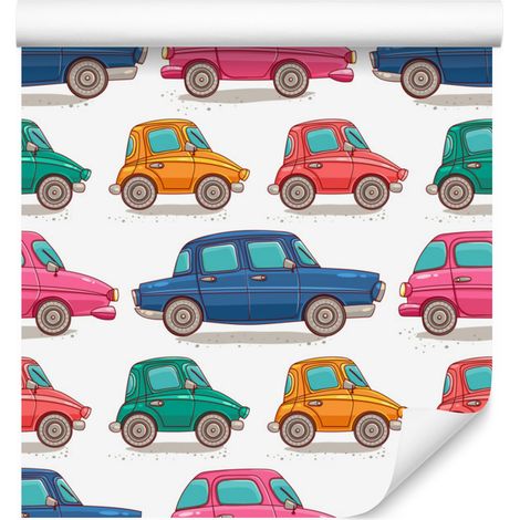 Papel pintado de coches coloridos estilo dibujos animados para salón y dormitorio, 50x1000 (1/5)