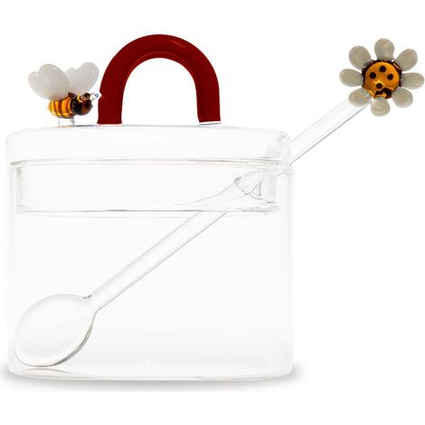 WD LifeStyle Zuccheriera Vetro Borosilicato con Cucchiaino Decoro Ape e Margherita (1/2)
